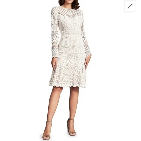 Tadashi Shoji Womens Lace Overlay Long Sleeve Cocktail Dress White 14